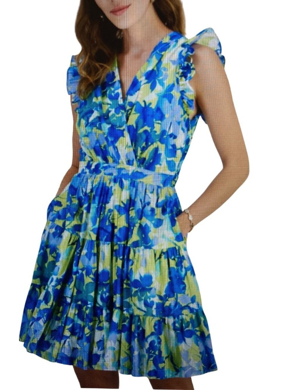 Taylor Women's Printed A-Line V-Neck Dress-Chart/Ocean Blue SZ 14  NWT